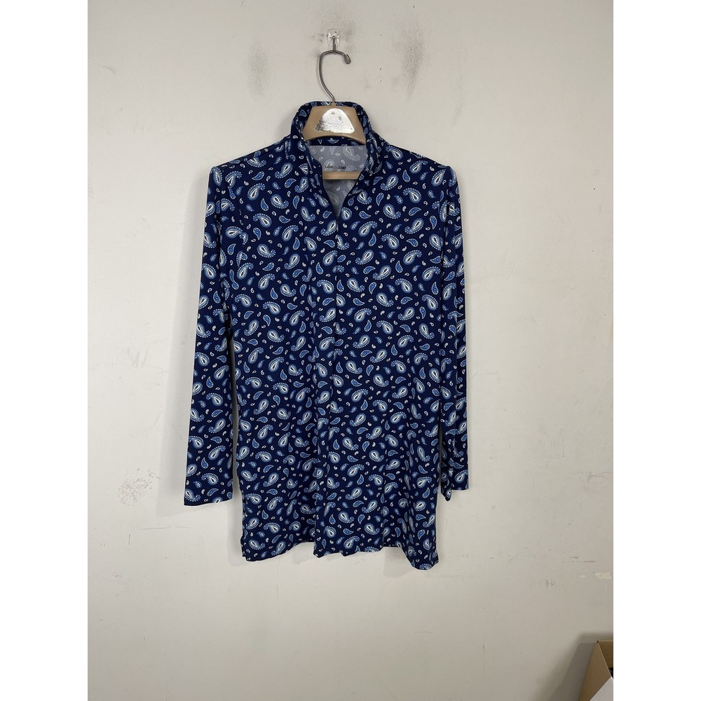 Lands' End Women's L/P 14-16 Navy Paisley Long Sleeve Rash Guard‎ Swim Top